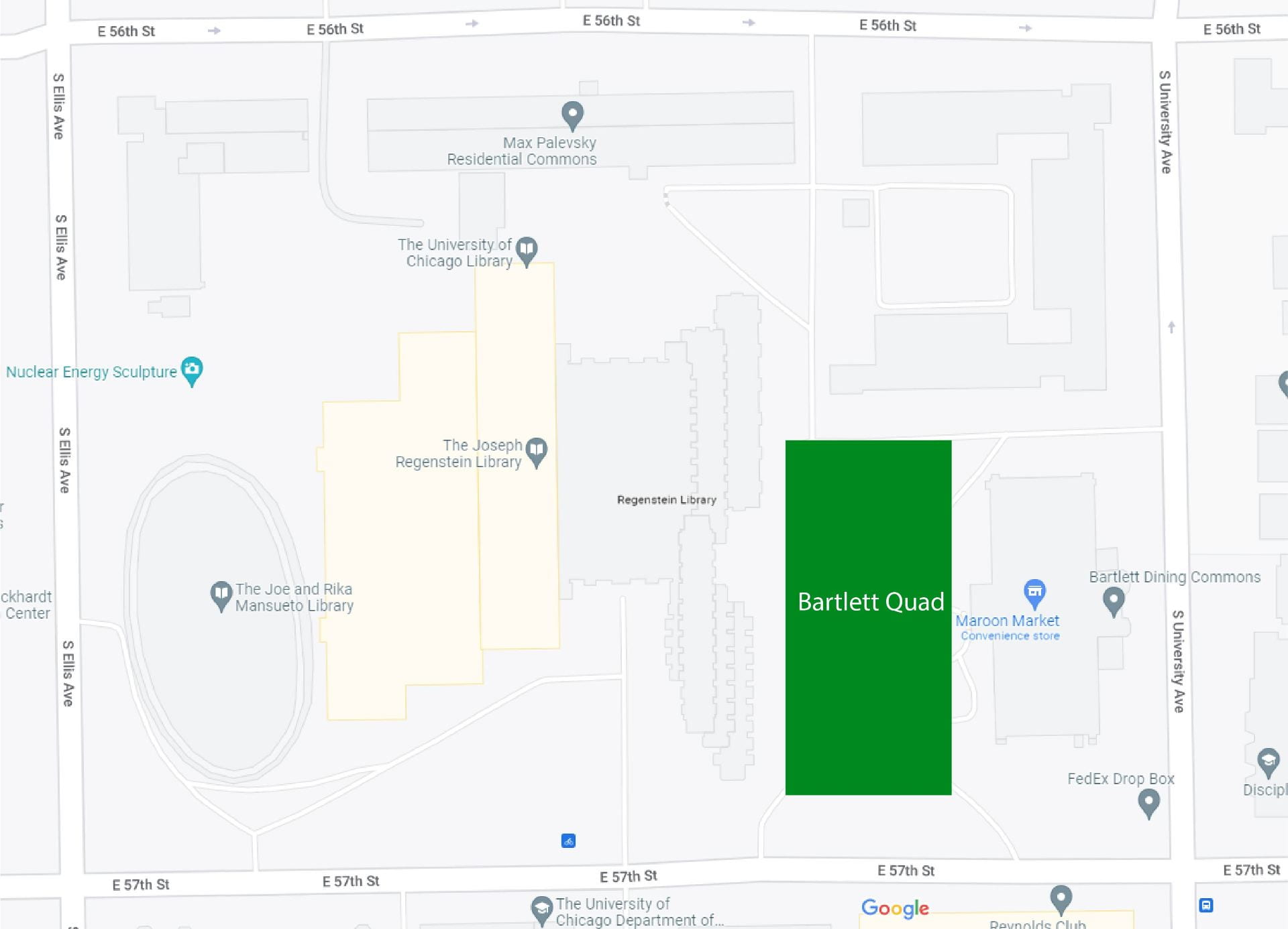 A map showing the location of Bartlett Quad