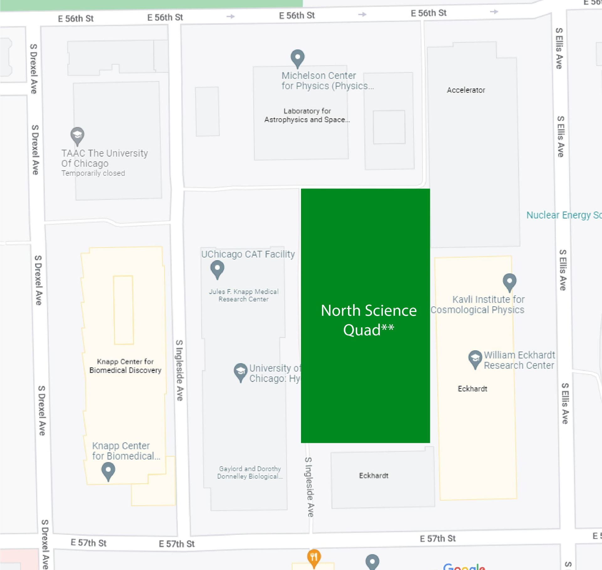 A map showing the location of the North Science Quad