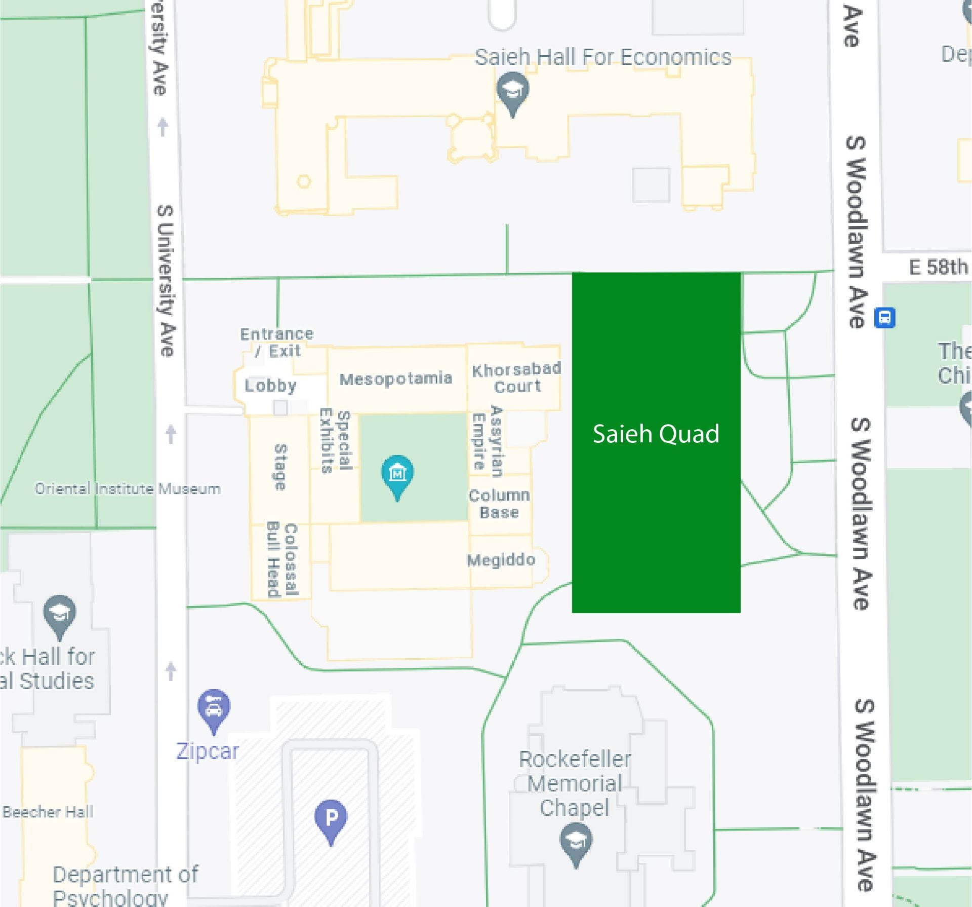 A map showing the location of the Saieh Quad